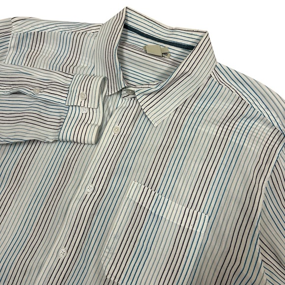 Carbon 2 Cobalt Shirt Mens XL White Striped Button Up Long Sleeve Light Weight - Picture 1 of 7